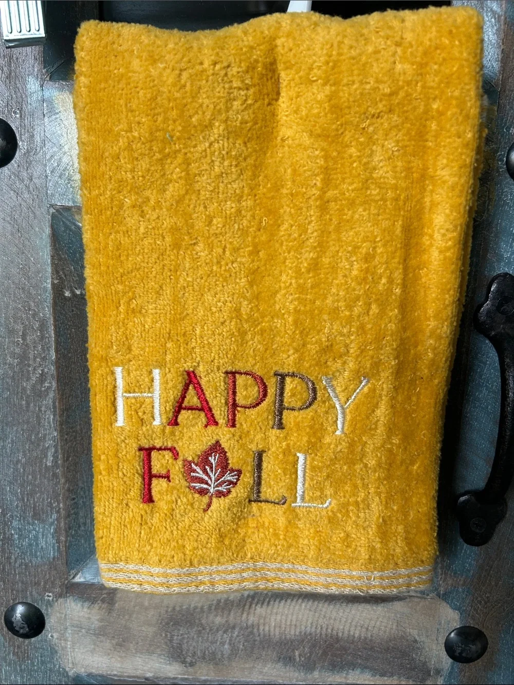 Happy Fall Embroidered Yellow Hand Towel - Home Bath